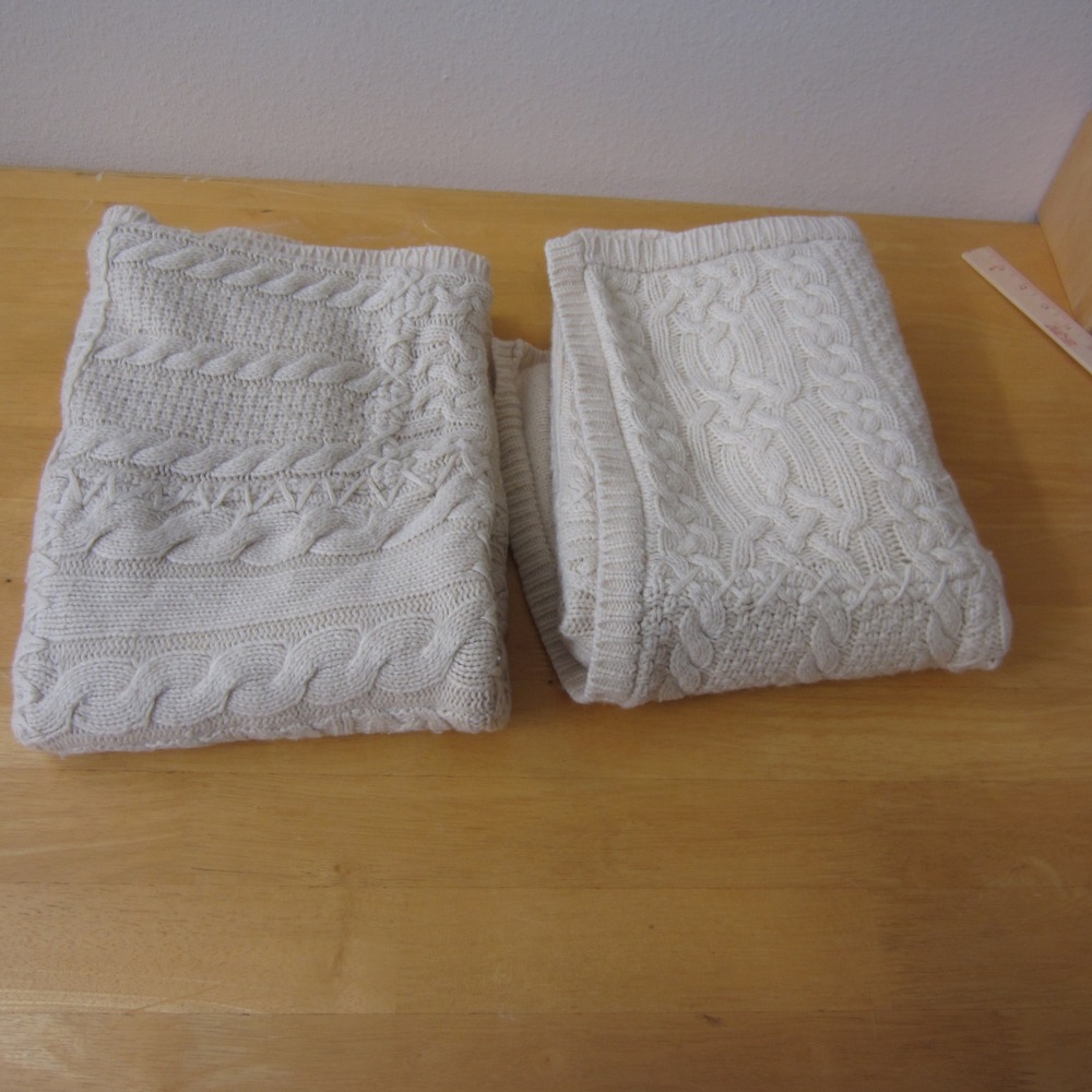 VTG Ralph Lauren Wool Cable Knit Euro Sham Pillow Cover Cream Ivory Button Back